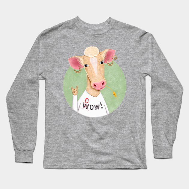 Wow Cow Long Sleeve T-Shirt by DrawingEggen